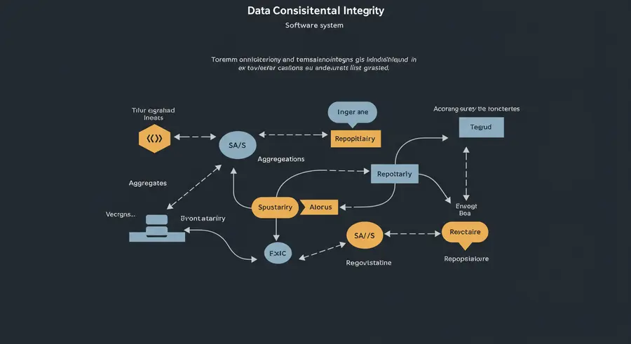 Abstract representation of data consistency and transactional integrity in software systems.